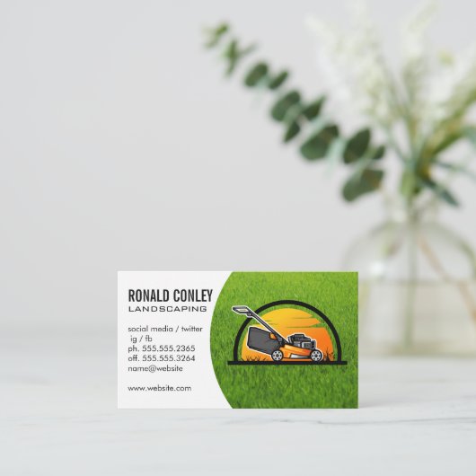 造園ロゴ |芝刈り機 名刺 (スタンド正面)