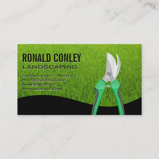 造園園芸用具 | 草の背景 名刺 (正面)