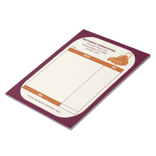 造園芝刈り業務受領書の請求書 ノートパッド (アングル)