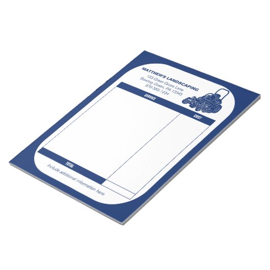 造園芝刈り業務受領書の請求書 ノートパッド (アングル)