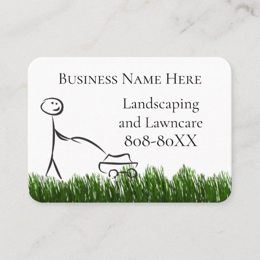造園芝刈り機と芝生イラストレーション 名刺 (正面)