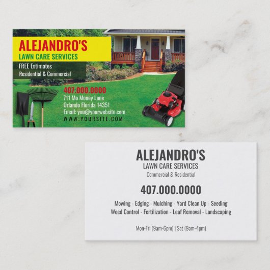 造園芝刈気にり機の名刺テンプレート 名刺 (正面/裏面)