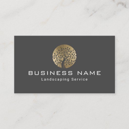 造園芝生気にモダン金ゴールドツリーのロゴバス 名刺 (正面)