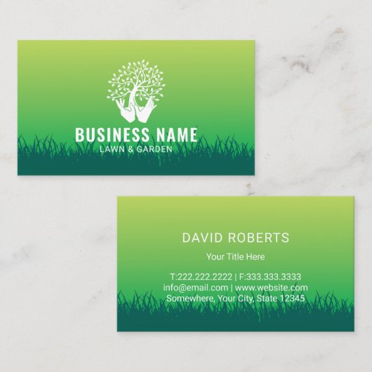 造園&ローンハ気にンズが木のロゴを持つ 名刺 (正面/裏面)