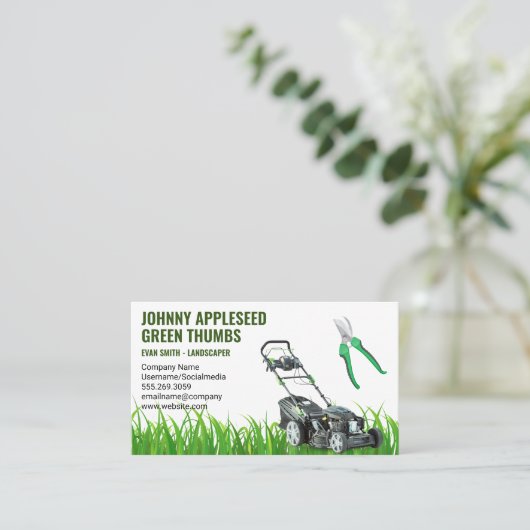 造園 | 芝刈り機とシアーズ 名刺 (スタンド正面)