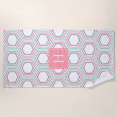 造幣及びサンゴ幾何学模様とモノグラム ビーチタオル (正面)