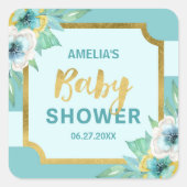 造幣局と金ゴールドフェイクフローラ赤ちゃんシャワー スクエアシール (正面)