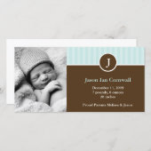 造幣局モノグラムとストライプ出産アナウンス 案内状 (正面/裏面)