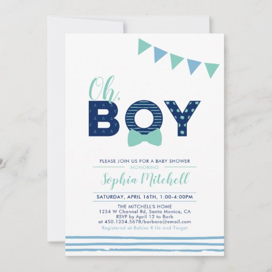 造幣局 |タイポグラフィモダンボーイ赤ちゃんシャワー 招待状 (正面)