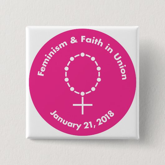 連合ピンクの円のフェミニズムそして信頼 缶バッジ (正面)