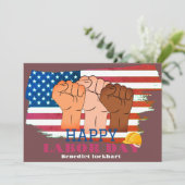 連帯労働者の統一労働日とアメリカ国旗T サンキューカード (スタンド正面)