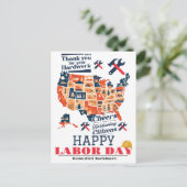 連帯労働者の統一労働日と米国の国旗 ポストカード (スタンド正面)