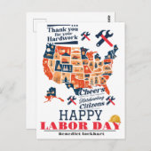 連帯労働者の統一労働日と米国の国旗 ポストカード (正面/裏面)