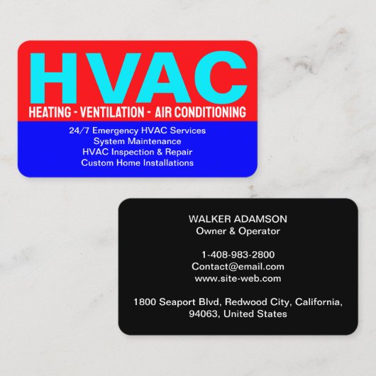 連絡住所とサービス – プロフェッショナルHVAC 名刺 (正面/裏面)