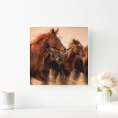 連続した馬、汚点および飛んでいるな鬣 スクエア壁時計 (ホーム)