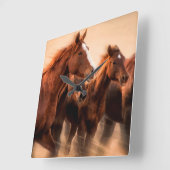 連続した馬、汚点および飛んでいるな鬣 スクエア壁時計 (傾斜)