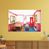 連邦スタイルルーム描写のパノスペクティブとピアノ キャンバスプリント (インサイチュ (リビング))