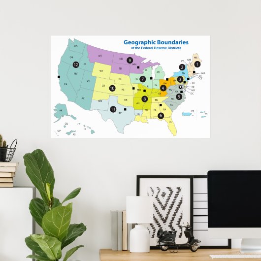 連邦準備地域地理的境界 ポスター (ホームオフィス)