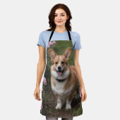 「連魅力的友：ピンクのバラ園のコルギ エプロン (着用した状態)
