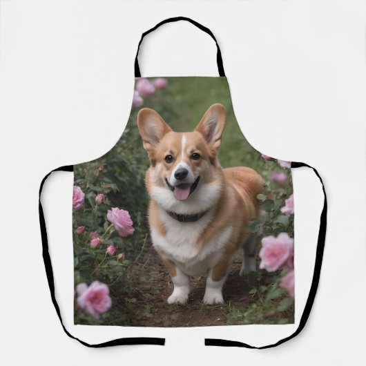 「連魅力的友：ピンクのバラ園のコルギ エプロン (正面)
