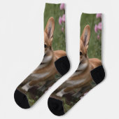 「連魅力的友：ピンクのバラ園のコルギ ソックス (左)
