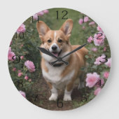 「連魅力的友:ピンクのバラ園のコルギ ラージ壁時計 (正面)