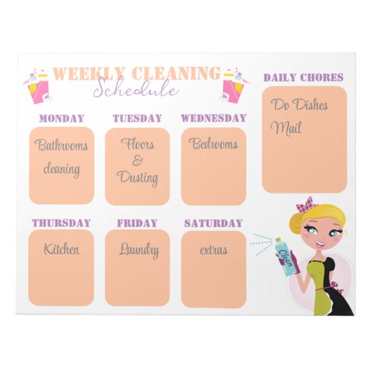 週ごとの清掃スケジュールのチェックリストテンプレートシック ノートパッド (正面)