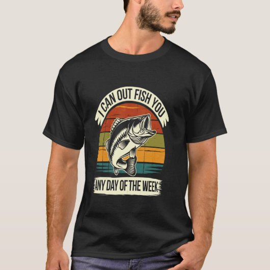 週のどの日でも釣り勝ってやるぜ バスフィッシング Tシャツ (正面)