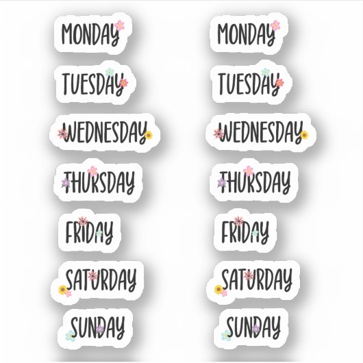 週の日かわいいフローラの黒手書き シール (正面)