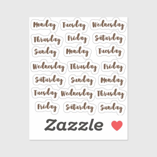 週の日ブラシの筆記体 シール (シート)