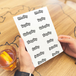 週の日黒輪郭ホワイトフォントシール シール