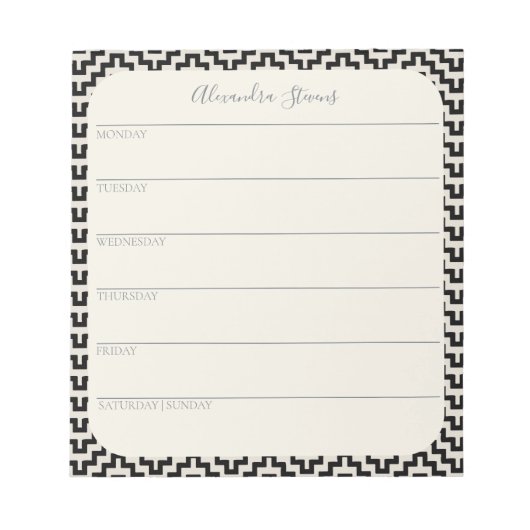 週パーソナライズされた間プランナー白黒幾何学的 ノートパッド (正面)