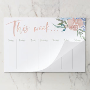 週単位のカレンダーの水色フローラ(大) ペーパーパッド