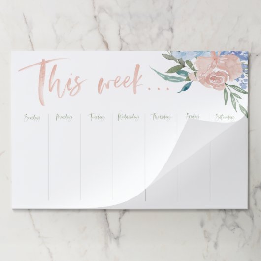週単位のカレンダーの水色フローラ（大） ペーパーパッド (折り畳み)