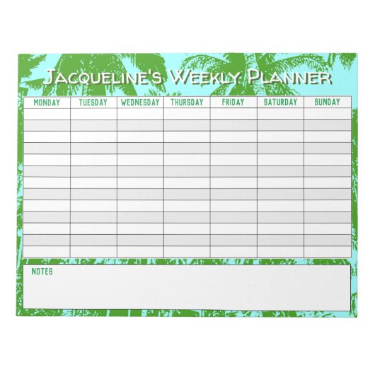 週単位のプランナーで、名前の選択でパーソナライズします。 ノートパッド (正面)