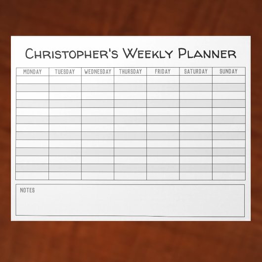 週単位のプランナーで、名前の選択でパーソナライズします。 ノートパッド