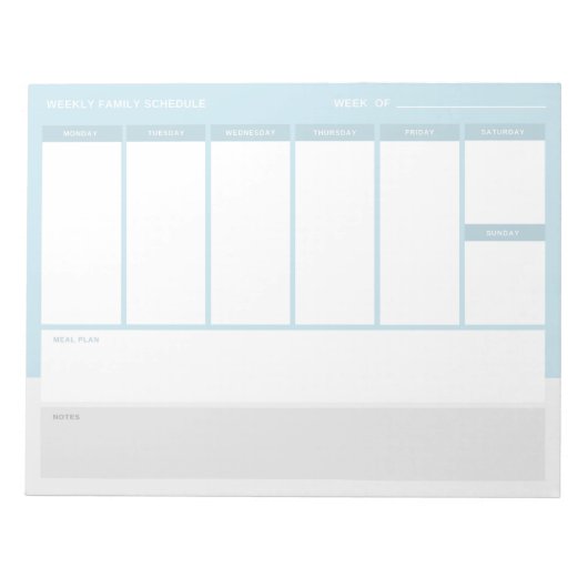 週単位の家族スケジュール ノートパッド (正面)