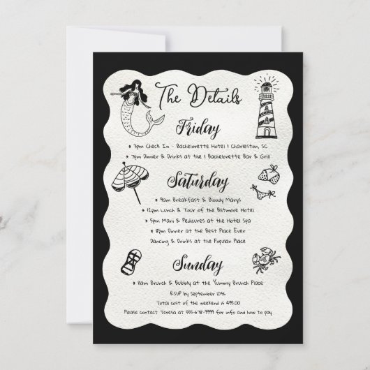 週末に引いた海岸の手の最後のトースト 招待状 (裏面)