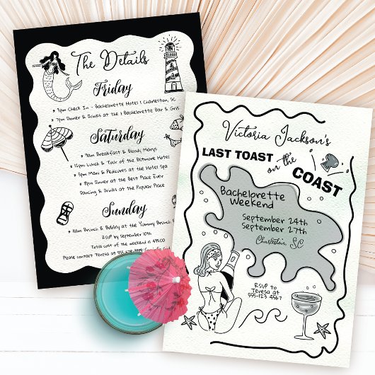 週末に引いた海岸の手の最後のトースト 招待状