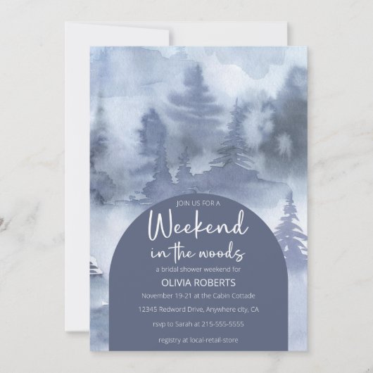 週末に森の冬の森ブライダルシャワー 招待状 (正面)