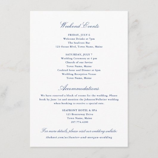 週末のイベントと宿泊施設の挿入カード エンクロージャーカード (正面)