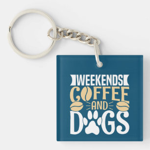 週末のコーヒーと犬 キーホルダー