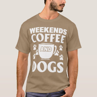 週末のコーヒーと犬 ドッグカフェのバリスタの女の子 Tシャツ
