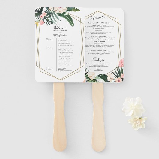 週末のスケジ結婚ュール熱帯フローラ幾何学模様 ハンドファン (正面&裏面)