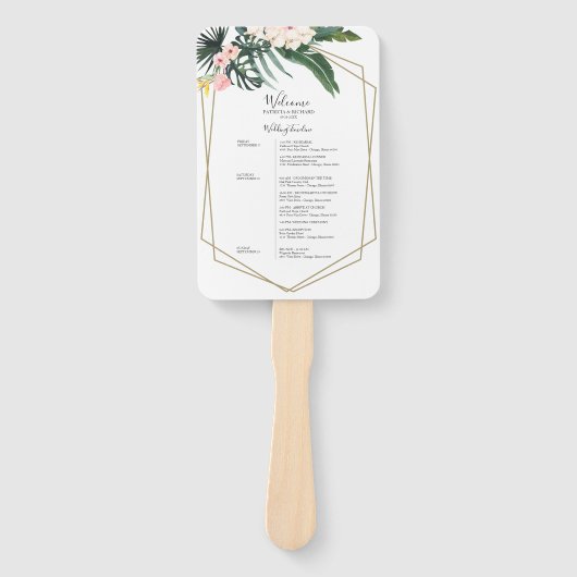 週末のスケジ結婚ュール熱帯フローラ幾何学模様 ハンドファン (正面)