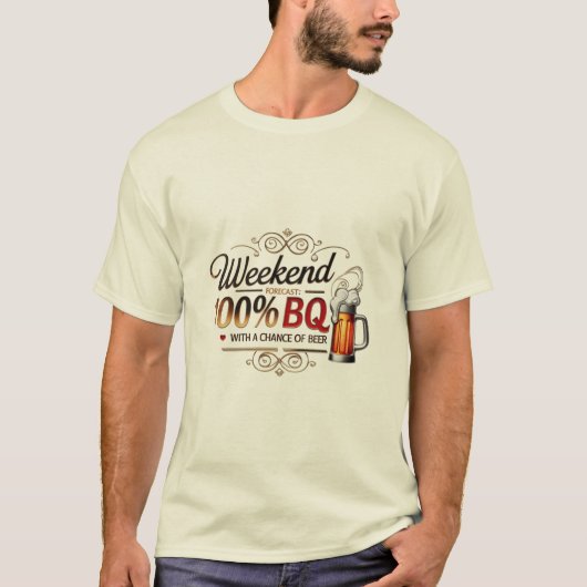 週末の予測: 100%バーベキューとビール – グおもしろいリル Tシャツ (正面)