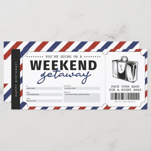 週末の休暇ギフト旅行チケット伝票 (正面/裏面)