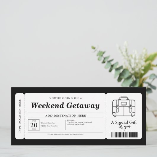週末の休暇サプライズギフトチケット伝票 招待状 (スタンド正面)