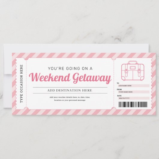 週末の休暇トリップピンクギフト旅行券 招待状 (正面)