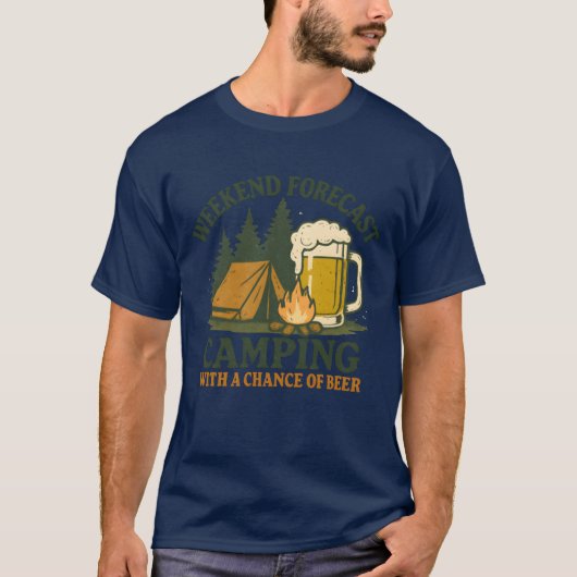 週末の天気予報はビールにチャンスありのキャンプ Tシャツ (正面)